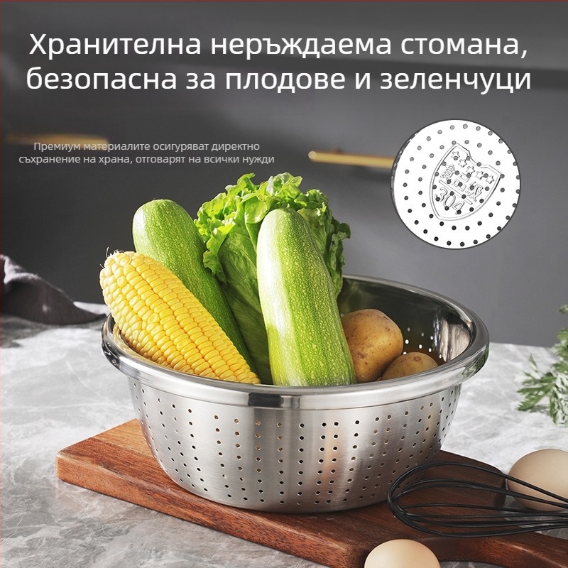 304 неръждаема стомана, удебелен кръгъл купа за домакинство, купа за разбиване на яйца, съд за подправки хранителен клас, купа за измиване на зеленчуци, кухня