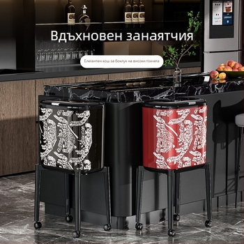 Винтидж стил ретро кош за отпадъци с крачета, за домашна кухня, мобилен, голям капацитет