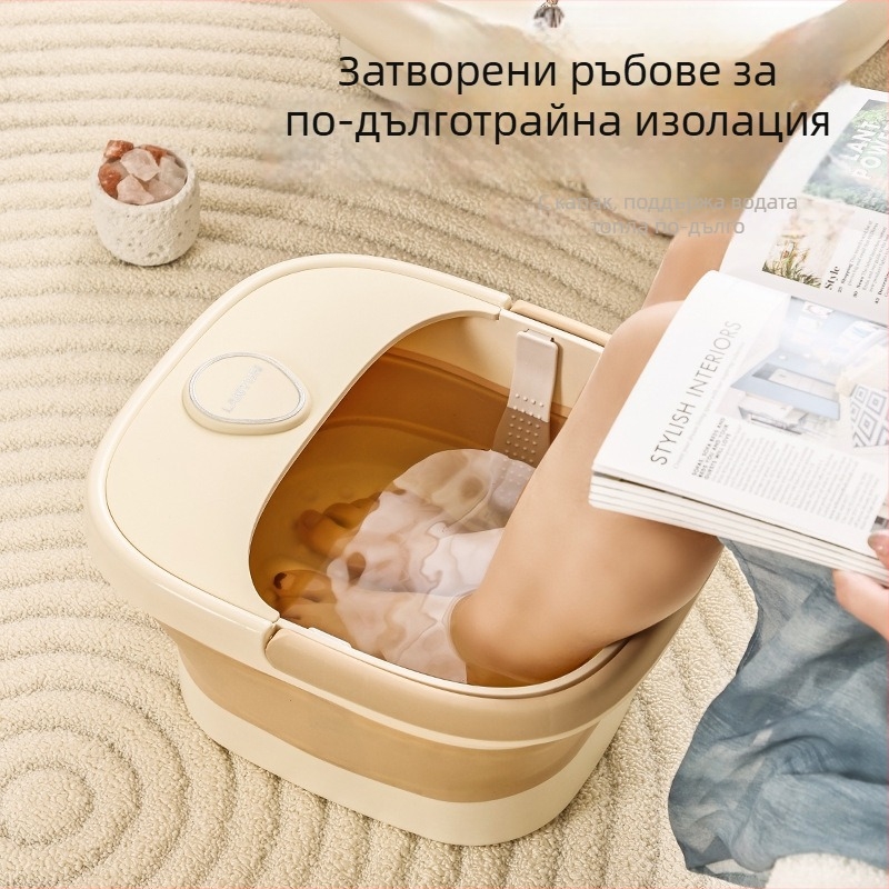 Вана за крака за домашна употреба с масаж и капак, изолационна, преносима сгъваема купа за къпане на крака с дръжка