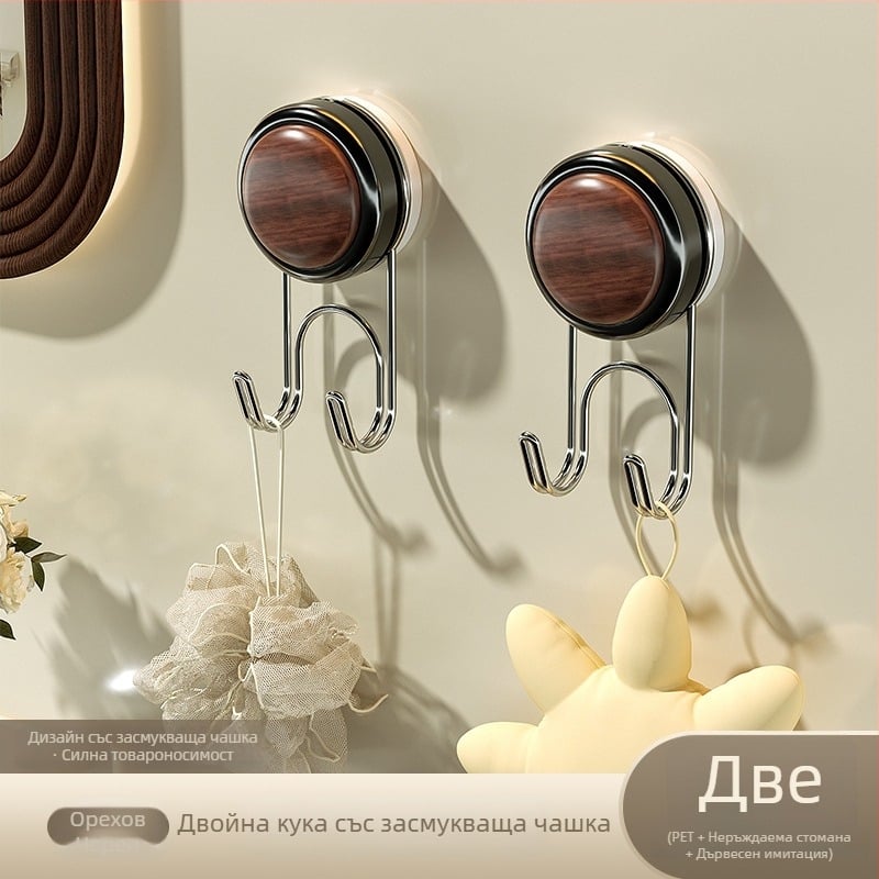 Кука с вакуумна чашка, без пробиване, силна адхезия, за кухня и баня, за стена или врата, двойна кука