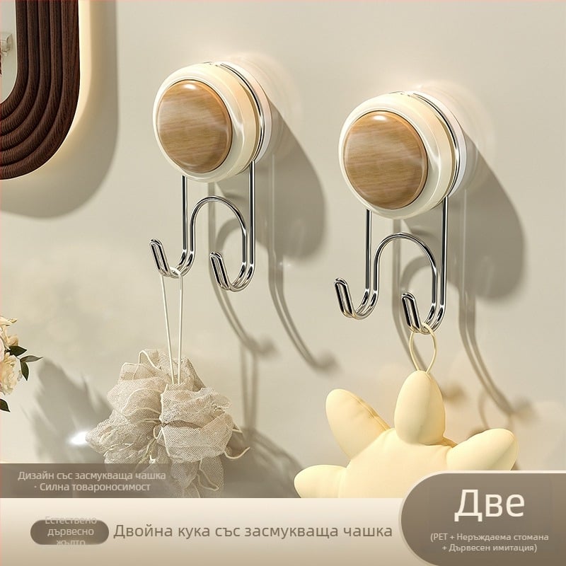 Кука с вакуумна чашка, без пробиване, силна адхезия, за кухня и баня, за стена или врата, двойна кука