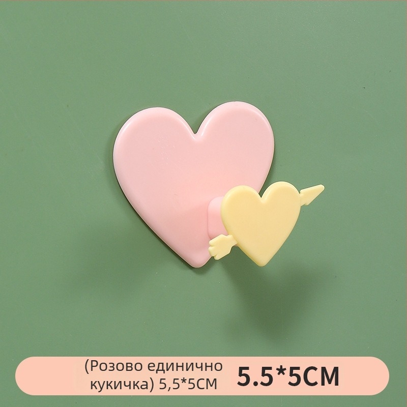 Сърцевидна многофункционална самозалепваща закачалка, без пробиване, за врата, кухня и гардероб, с единична и двойна кука