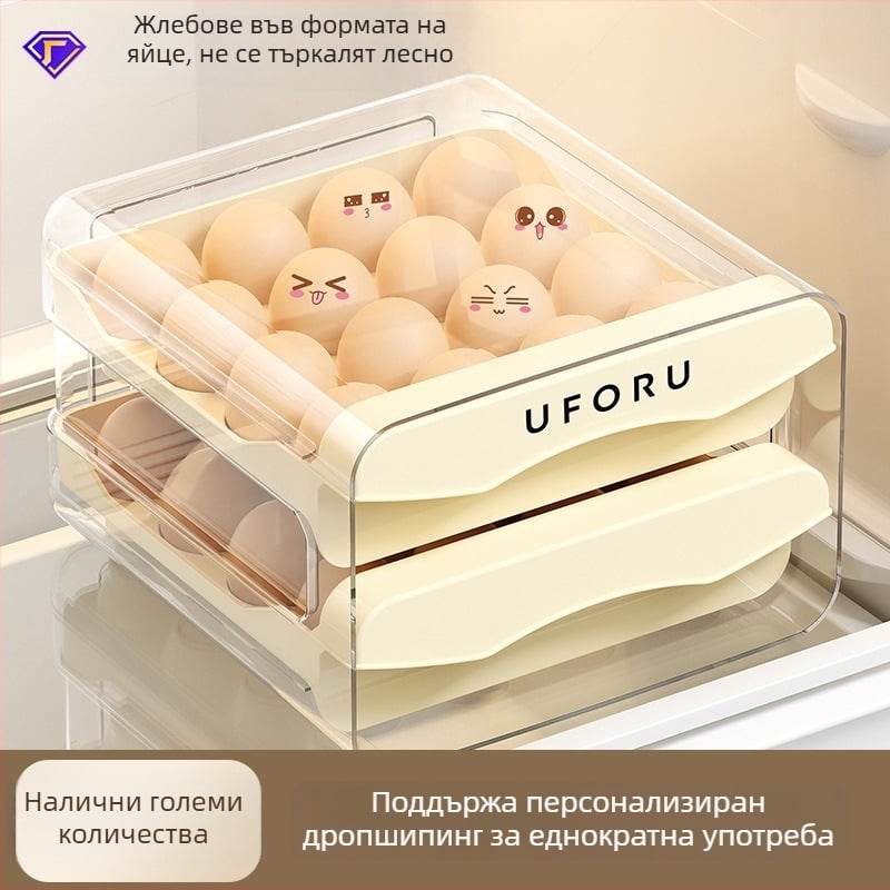 Кухненска кутия за яйца, хранителен клас, прозрачно двойнослойно контейнер за съхранение в хладилник, голям капацитет