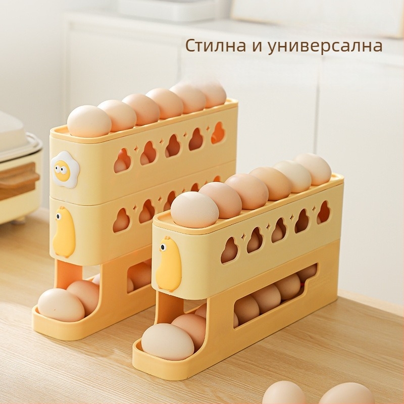 Въртяща се кутия за яйца за страничната врата на хладилника, многоетажен кухненски органайзер за яйца, хранително безопасна кутия