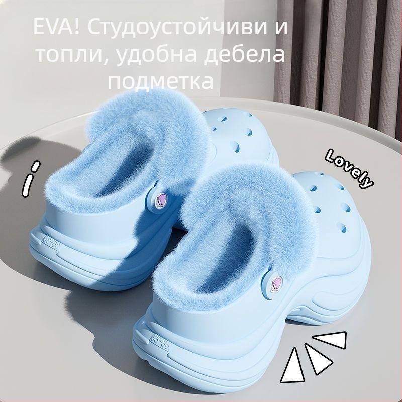 2025 дамски пухени чехли с дебела подметка за повдигане на височината, за вътрешно и външно носене, топли памучни чехли