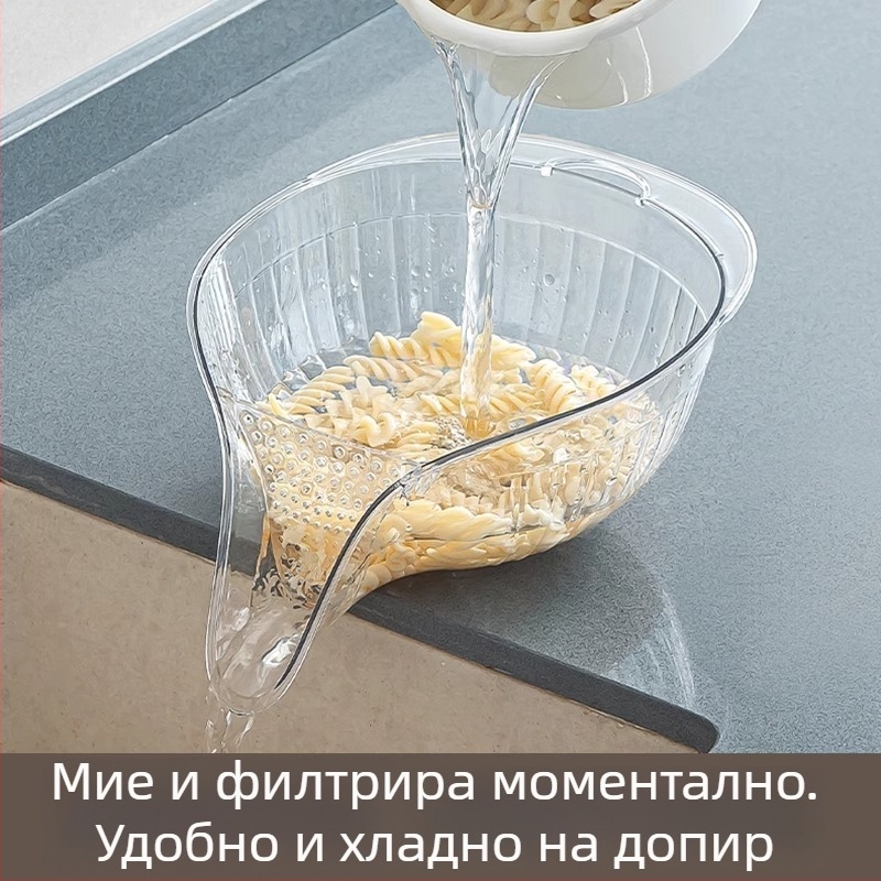 Кухненска кошница за миене на зеленчуци с вграден дренаж, мултифункционално сито за ориз
