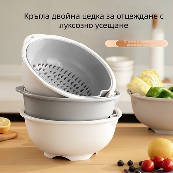 Пластмасова подвесна кухненска мивка с лек лукс, мултифункционална, двойнослойна удебелена кошничка за отцеждане за миене на плодове и зеленчуци.