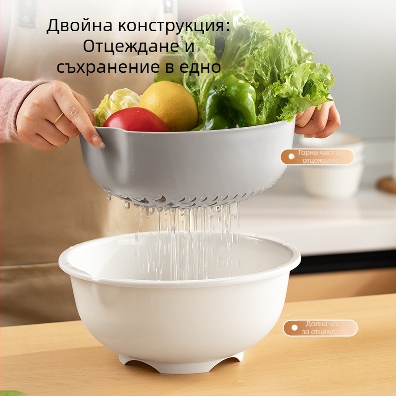 Пластмасова подвесна кухненска мивка с лек лукс, мултифункционална, двойнослойна удебелена кошничка за отцеждане за миене на плодове и зеленчуци.