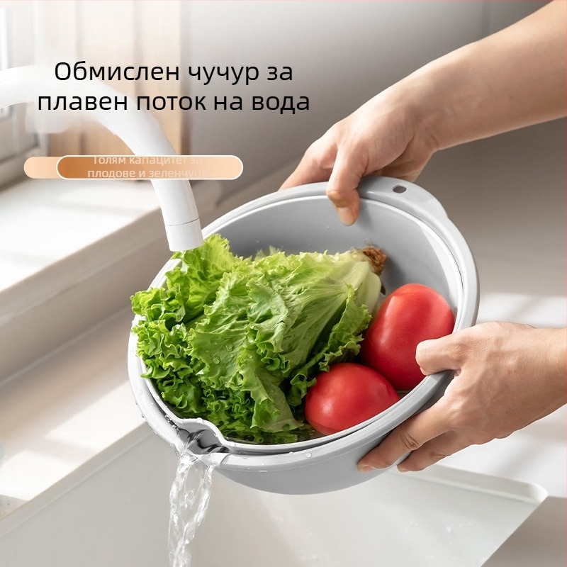 Пластмасова подвесна кухненска мивка с лек лукс, мултифункционална, двойнослойна удебелена кошничка за отцеждане за миене на плодове и зеленчуци.