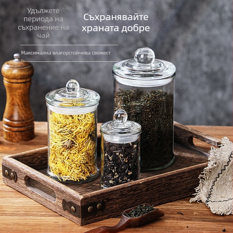 Стъклени буркани за чай и зърнени храни, кухненски съдове с уплътнение за хранителни продукти