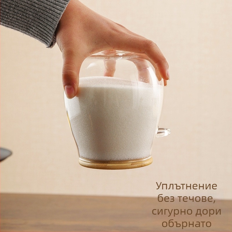 Стъклен буркан за съхранение със уплътнение и закачалка за лъжичка — за чай, кафе на зърна и подправки