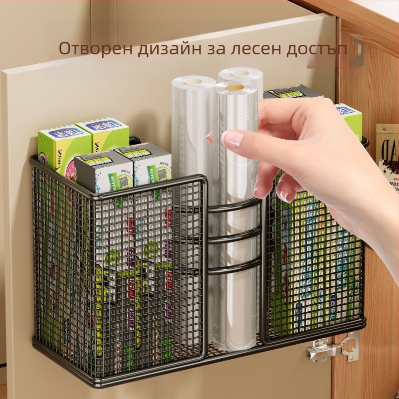 Многофункционален вътрешен организатор за врата на кухненски шкаф, стенен рафт, държач за фолио и странична кошница за хладилник