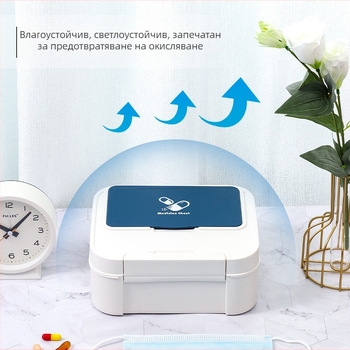 Портативна кутия за лекарства с четири отделения – за общежитие, училище и дом; голям капацитет за съхранение на детски лекарства.