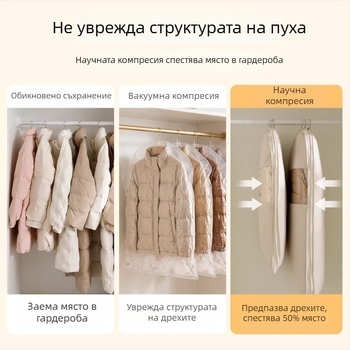 Сатенена чанта за окачване с компресия и прахозащита за сезонно облекло и пухени палта