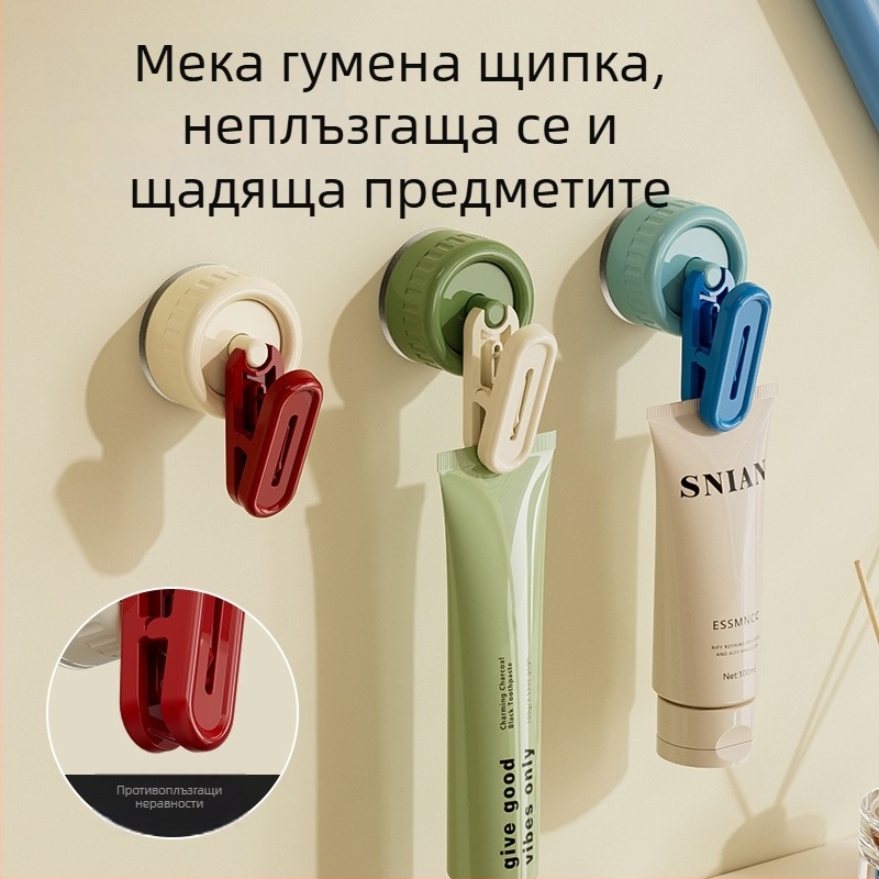 Въртящ се клип за съхранение с вакуумна вендуза – за баня и кухня; държи кърпи, бележки и разписки на хладилника; без пробиване.