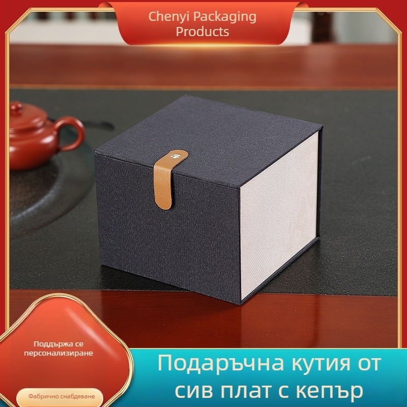 Чайник от фиолетова глина в текстилна бродирана кутия с пирони и кожена закопчалка – подаръчна опаковка, антикварна колекция