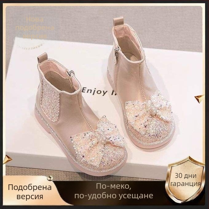 Детски момичешки ботуши Мартин, къс модел с подплата за студено време, есенно-зимни обувки за момичета, 2025 нов модел