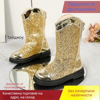 Момичешки ботуши Мартин с пайети от кожа, мека подметка, римски стил, къси зимни ботуши
