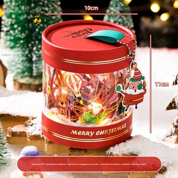 Прозрачна PVC коледна кутия за ябълкови лакомства с карикатурен дизайн, червено и зелено, размер 10x11 cm