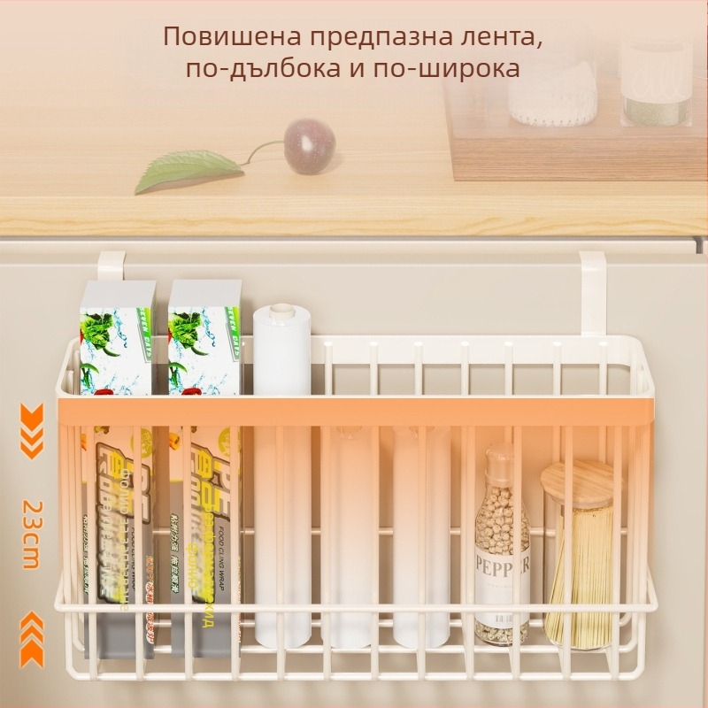 Железен органайзер за врата на кухненски шкаф за съхранение на фолио, торбички за боклук и подправки