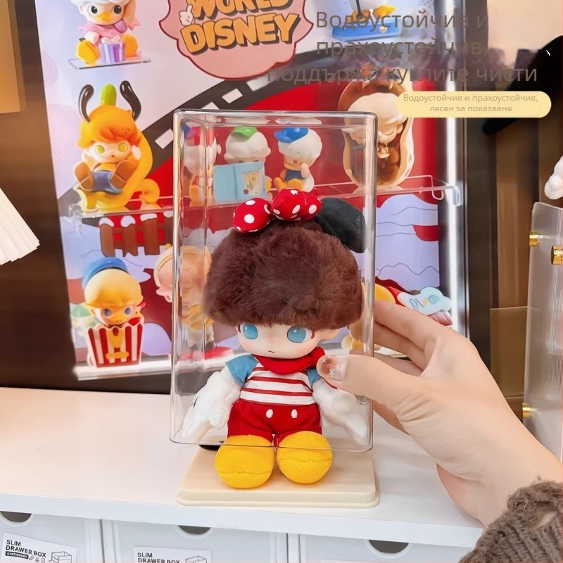 Bubble Mart Dimoo Disney кутия за съхранение и показване на винилови фигури с прозрачен прахозащитен капак и стелаж за подреждане