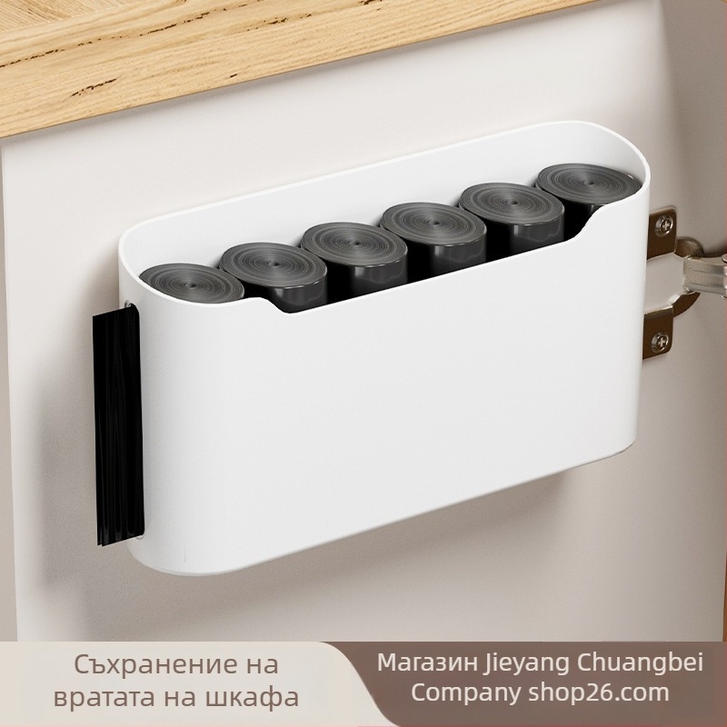 Държач за торбички за боклук, стенен монтаж върху врата на кухненски шкаф, голям капацитет, пластмасов органайзер