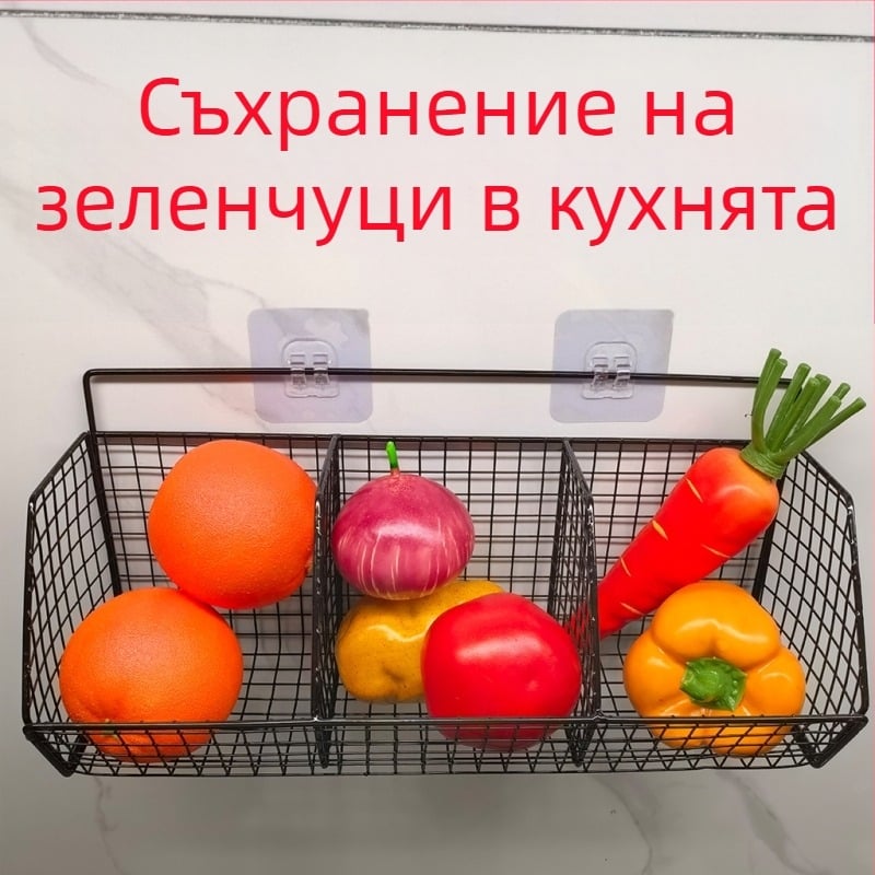 Метална стенна поставка за чесън и джинджифил за кухнята, рафт за лук и подправки
