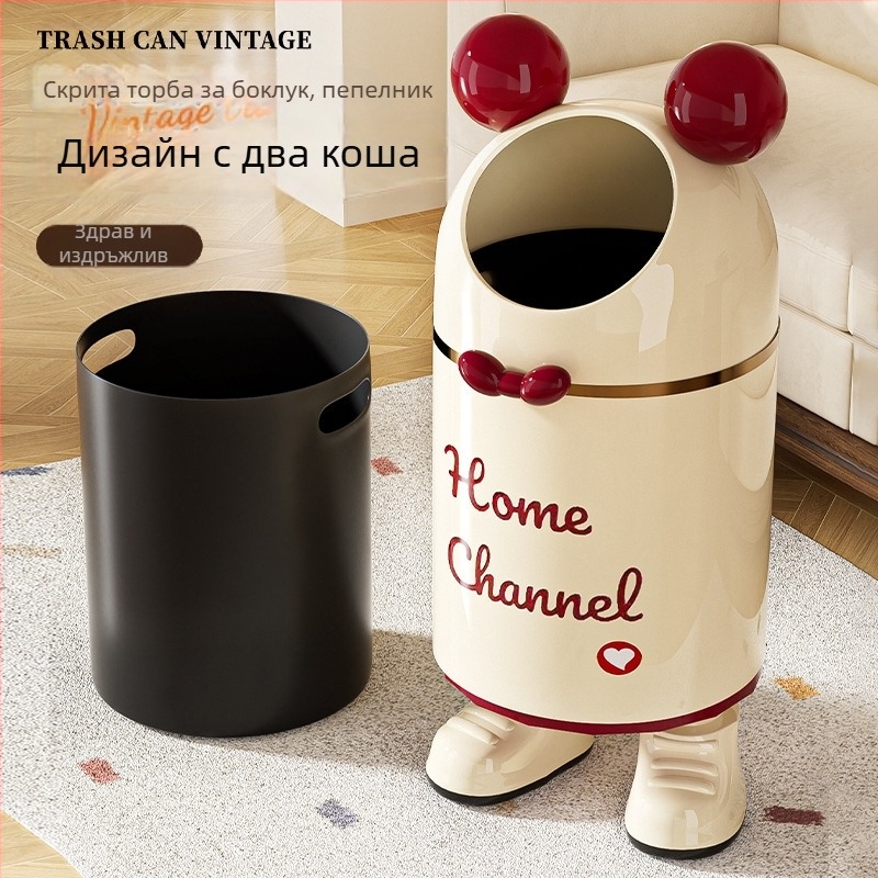 Домашен кош за отпадъци, 2025 нов модел, луксозен стил, голям капацитет, с капак, стилен дизайн за хол, спалня и кухня
