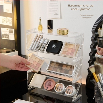 Настолен организатор за козметика с прозрачно отделение за червила