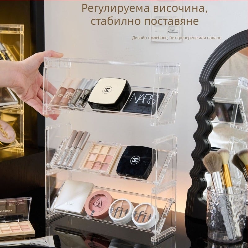 Настолен организатор за козметика с прозрачно отделение за червила