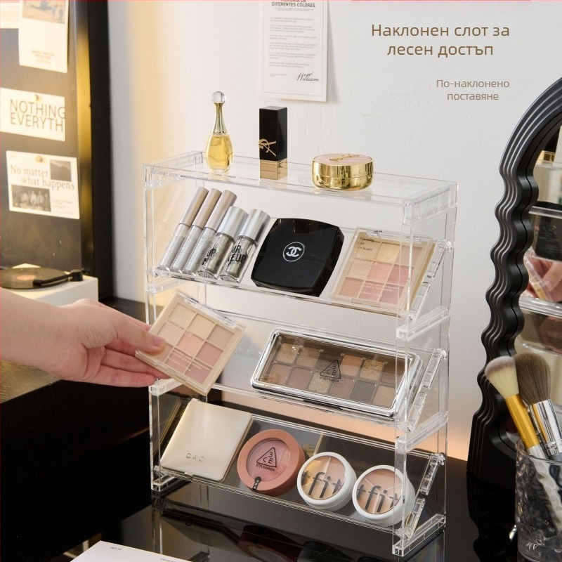 Настолен организатор за козметика с прозрачно отделение за червила