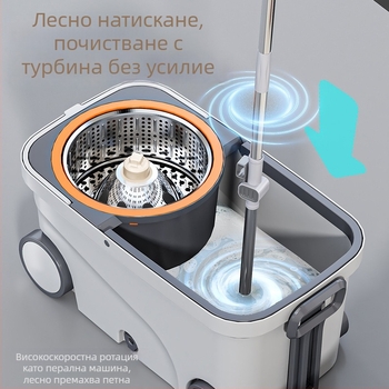 Комплект кофа за моп с двойно задвижване за домашно почистване, моп без използване на ръце с издърпваща пръчка, подвижен моп