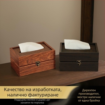2025 нов стил дървена кутия за салфетки за маса за хранене, ретро дизайн, дневна украса