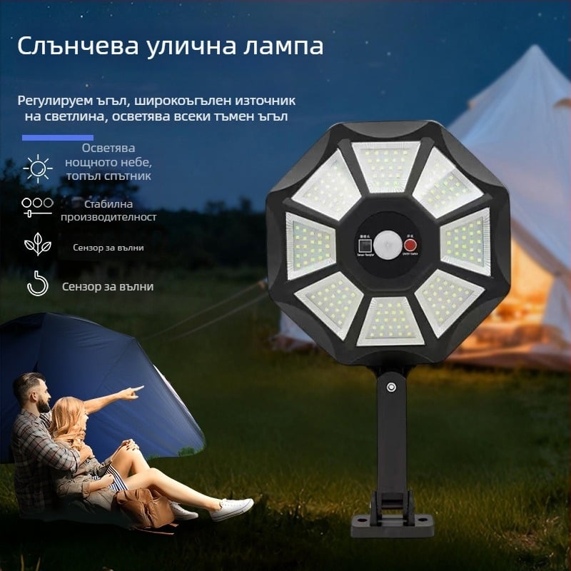 Соларен уличен светилник с интегрирана стенна лампа за външен монтаж, датчик за движение и дистанционно управление, градинско осветление