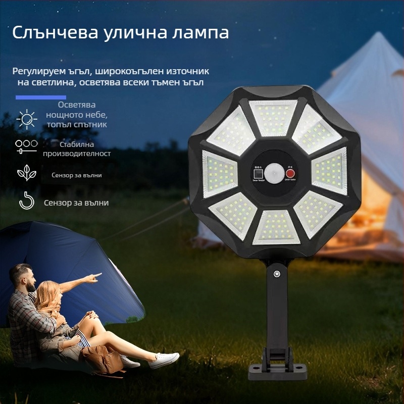 Соларен уличен светилник с интегрирана стенна лампа за външен монтаж, датчик за движение и дистанционно управление, градинско осветление