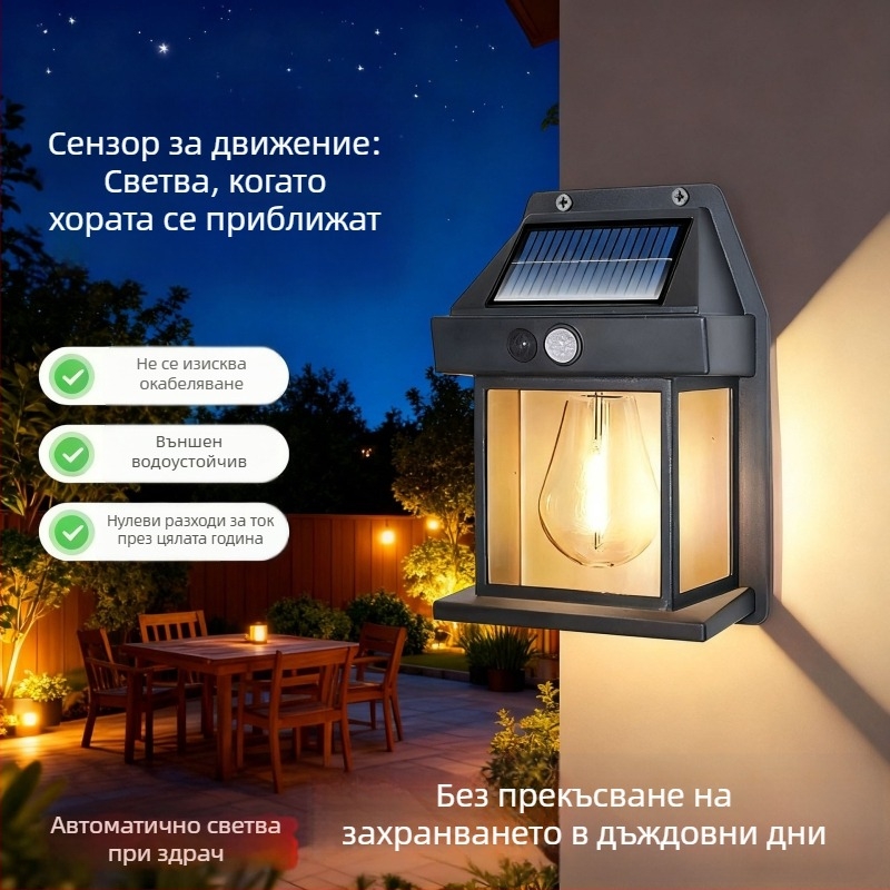 Соларни градински стенни светлини с датчик за движение, IP65 водоустойчиви, дълготрайно атмосферно осветление за външни пространства