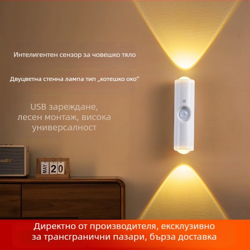 Стенна нощна лампа с градиентно RGB осветление, магнитно закрепване и сензор за движение, презареждаща се