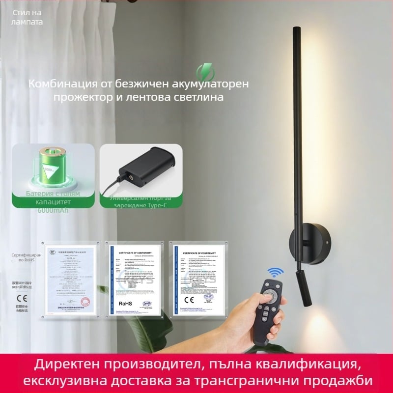 2026 нов модел безжична RGB LED стенна лампа, атмосферно осветление за фоновата стена на дневната и лампа за нощното шкафче в спалнята