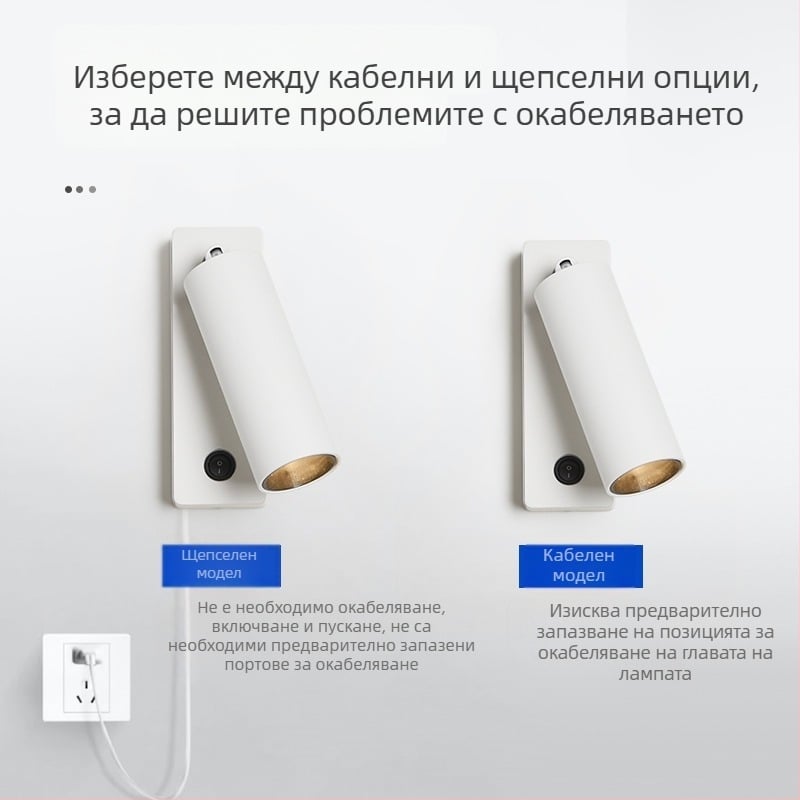 Стенна лампа с пълен спектър за защита на очите, въртяща се лампа за четене до леглото, за всекидневна, спалня и кабинет, LED лампа