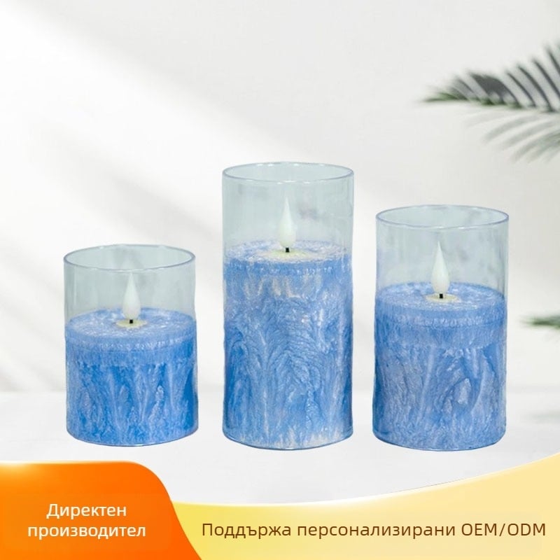LED електронна свещ с дизайн Ice Flower, цилиндрична LED свещ за атмосфера, за рожден ден и сватба
