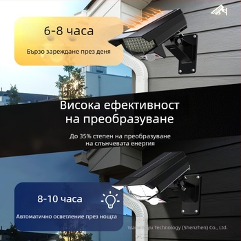 Соларна външна стенна лампа с имитация на охранителна камера и датчик за движение – LED осветление за двор
