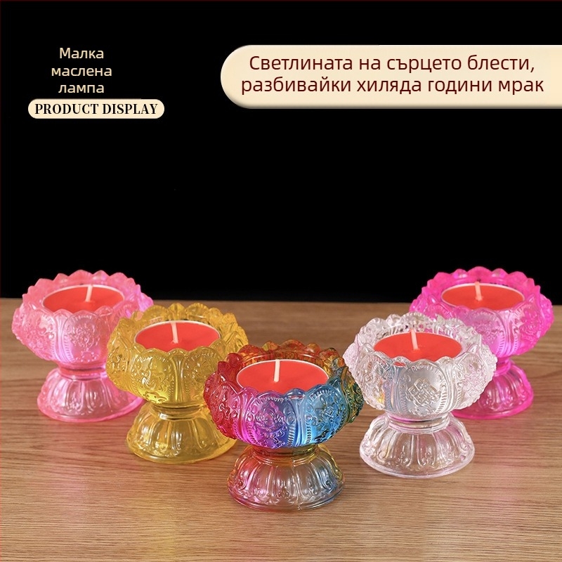 Стъклен разноцветен държач за маслена лампа за дома, подложка за Буда, лотосов свещник
