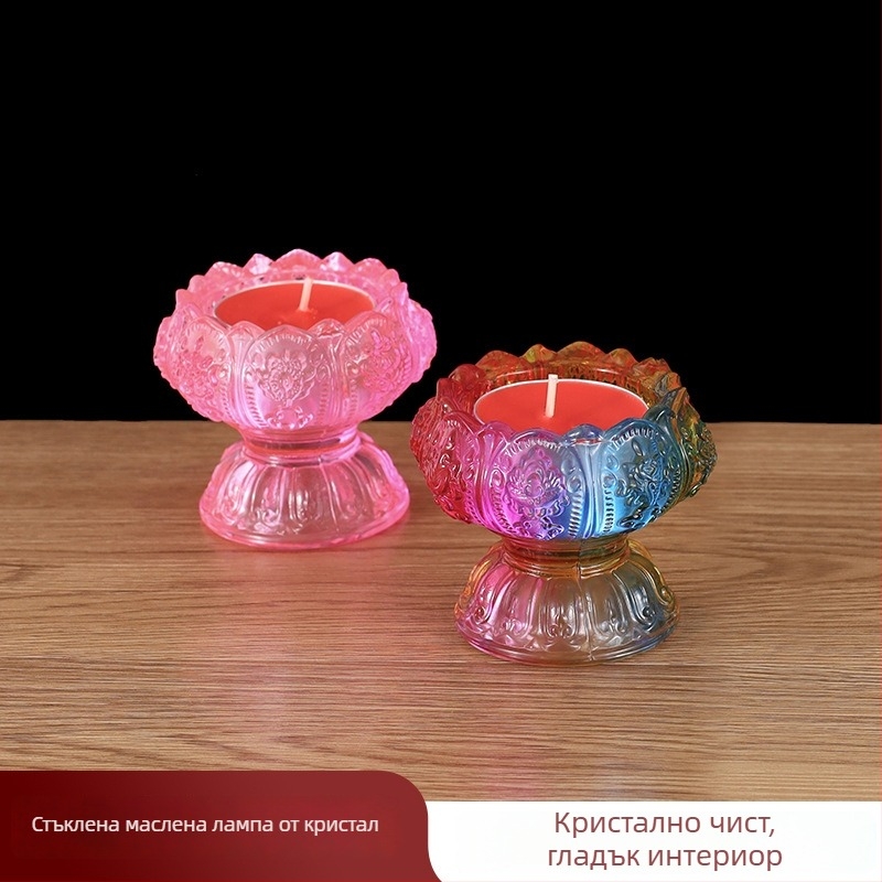 Стъклен разноцветен държач за маслена лампа за дома, подложка за Буда, лотосов свещник