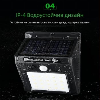 Соларна стенна светодиодна светлина с детектор за движение за двор и къмпинг – 20–60 LED палаткова лампа