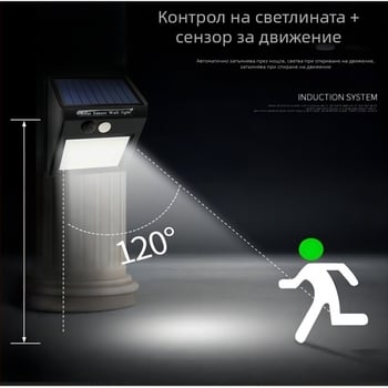 Соларна стенна светодиодна светлина с детектор за движение за двор и къмпинг – 20–60 LED палаткова лампа