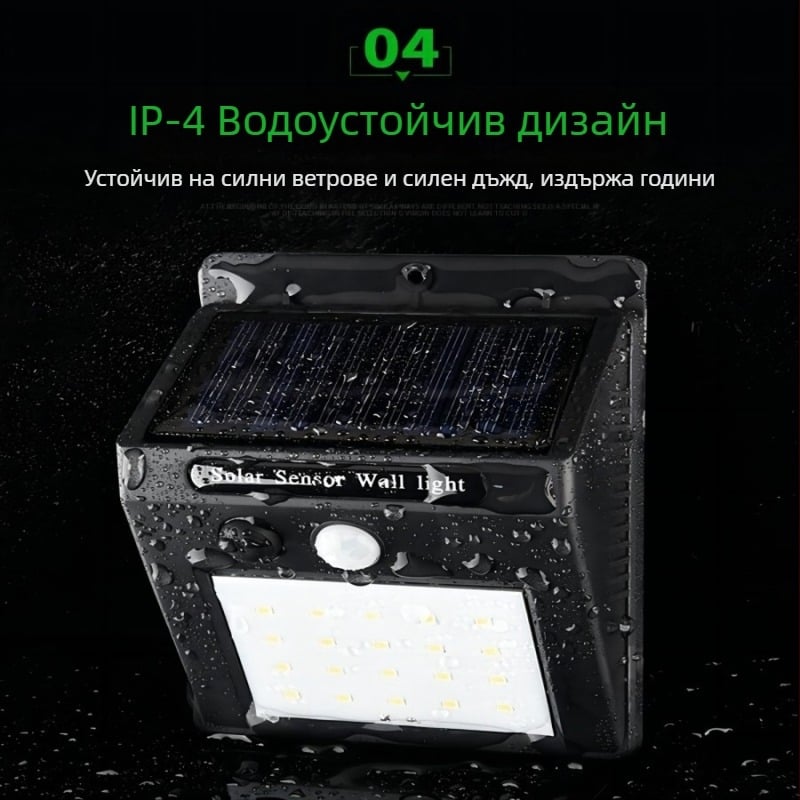 Соларна стенна светодиодна светлина с детектор за движение за двор и къмпинг – 20–60 LED палаткова лампа