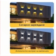 Соларна декоративна градинска стенна LED лампа, водоустойчива за външно ползване, със сензор