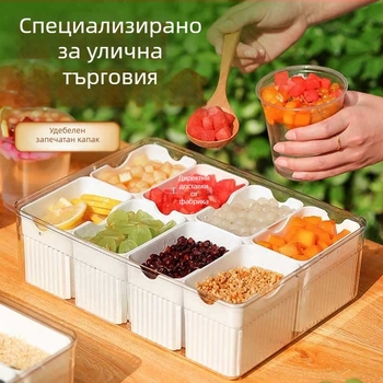 Комерсиален комплект кутии за ледено желе с капачета — пълен набор за щанд на улицата, съдове за подправки и плодови купички