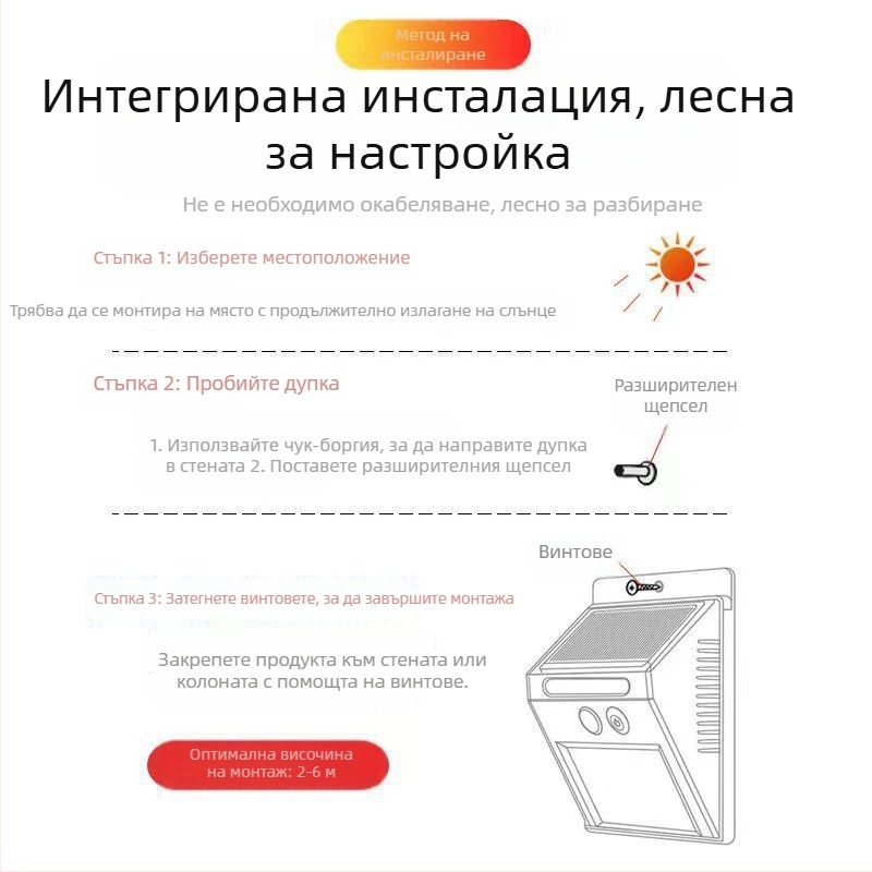 Соларна външна стенна лампа с датчик за движение, водоустойчиво LED осветление за градина