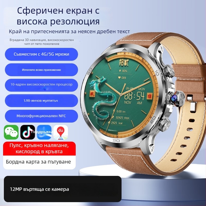 1,98-инчов смарт часовник с слот за SIM карта, стилен дизайн за ученици, 5G свързаност, камера с въртящ се обектив
